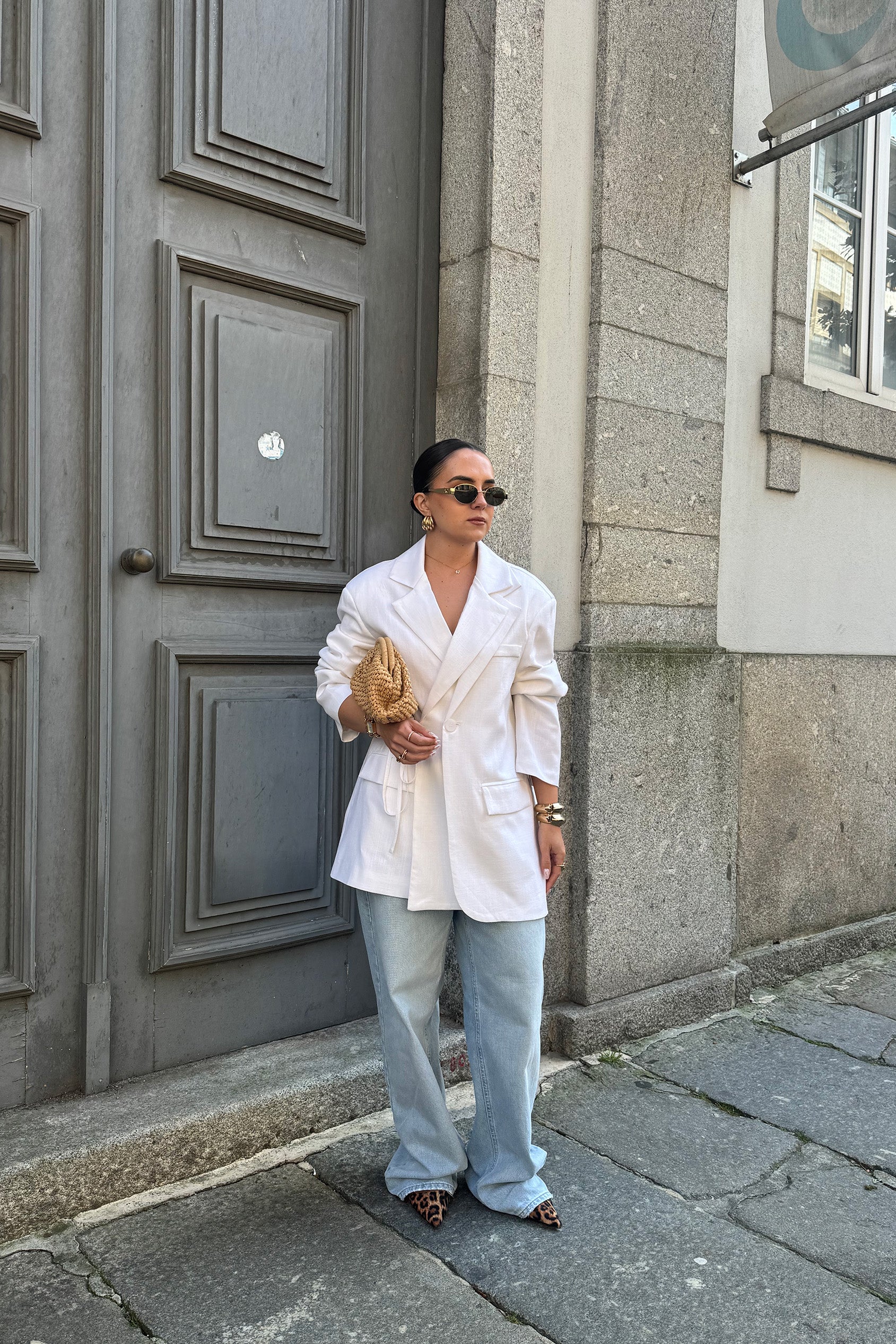 BLAZER CRUZADO EFEITO DUPLO LINHO BRANCO