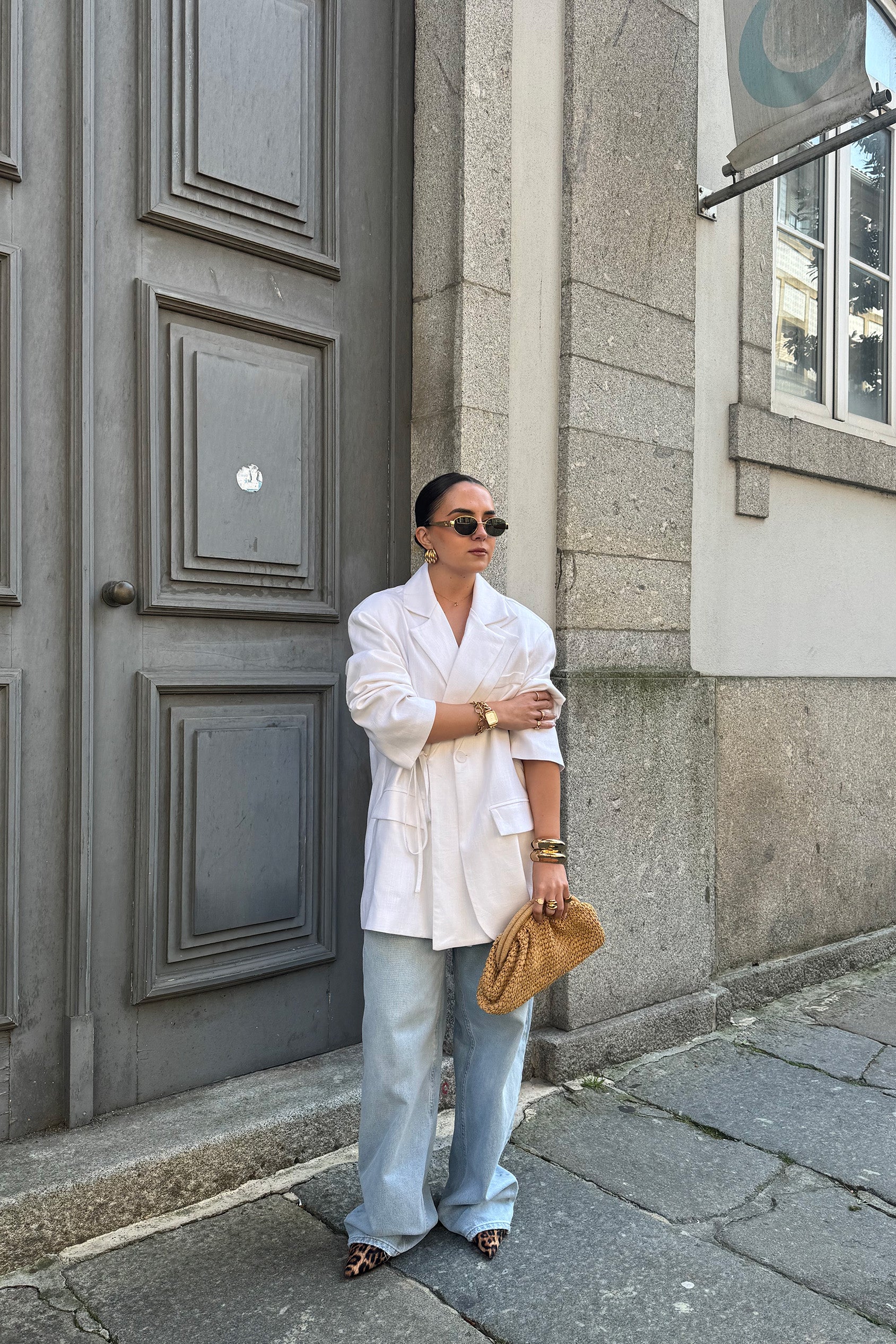 BLAZER CRUZADO EFEITO DUPLO LINHO BRANCO