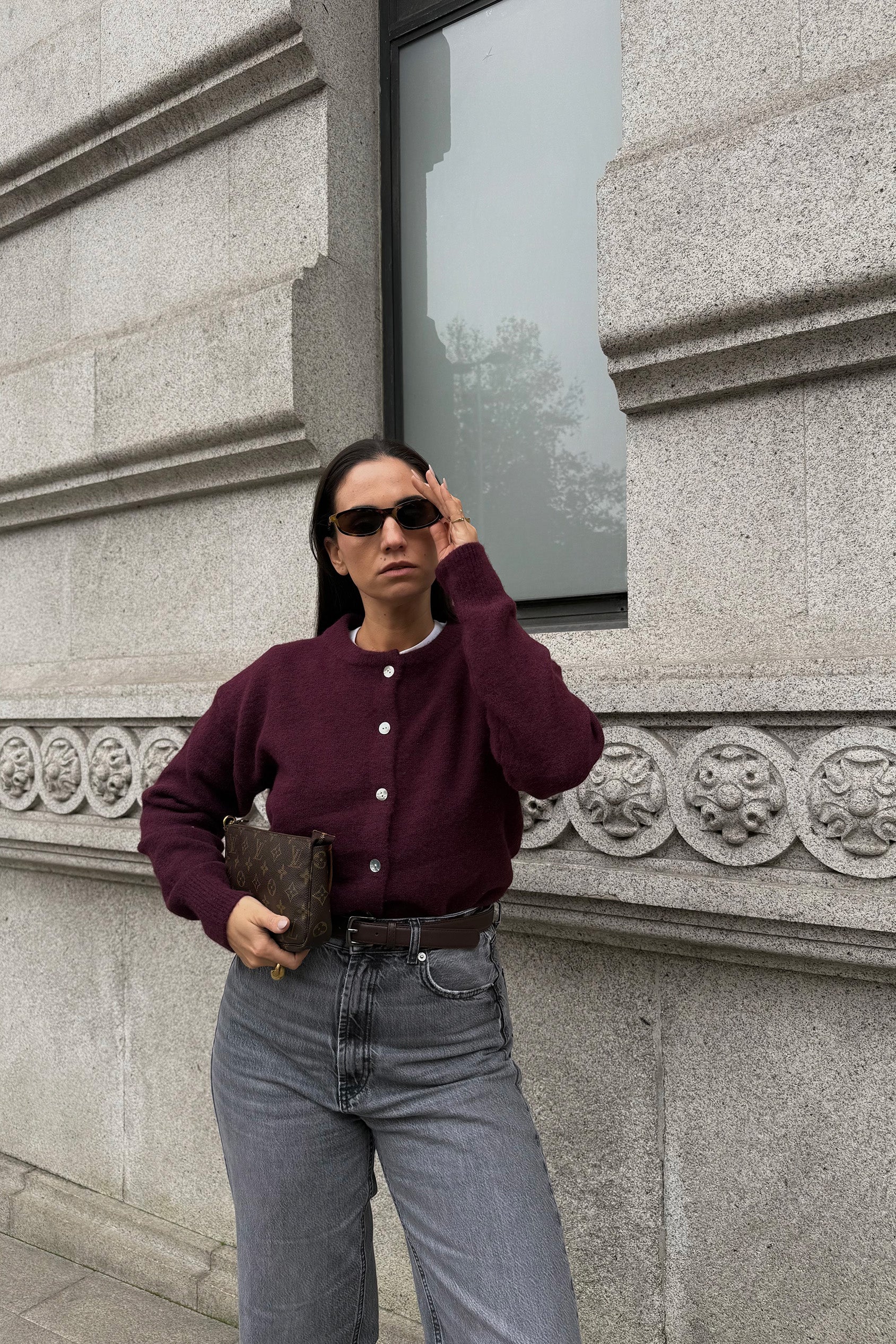 CASACO DE MALHA LISA BURGUNDY