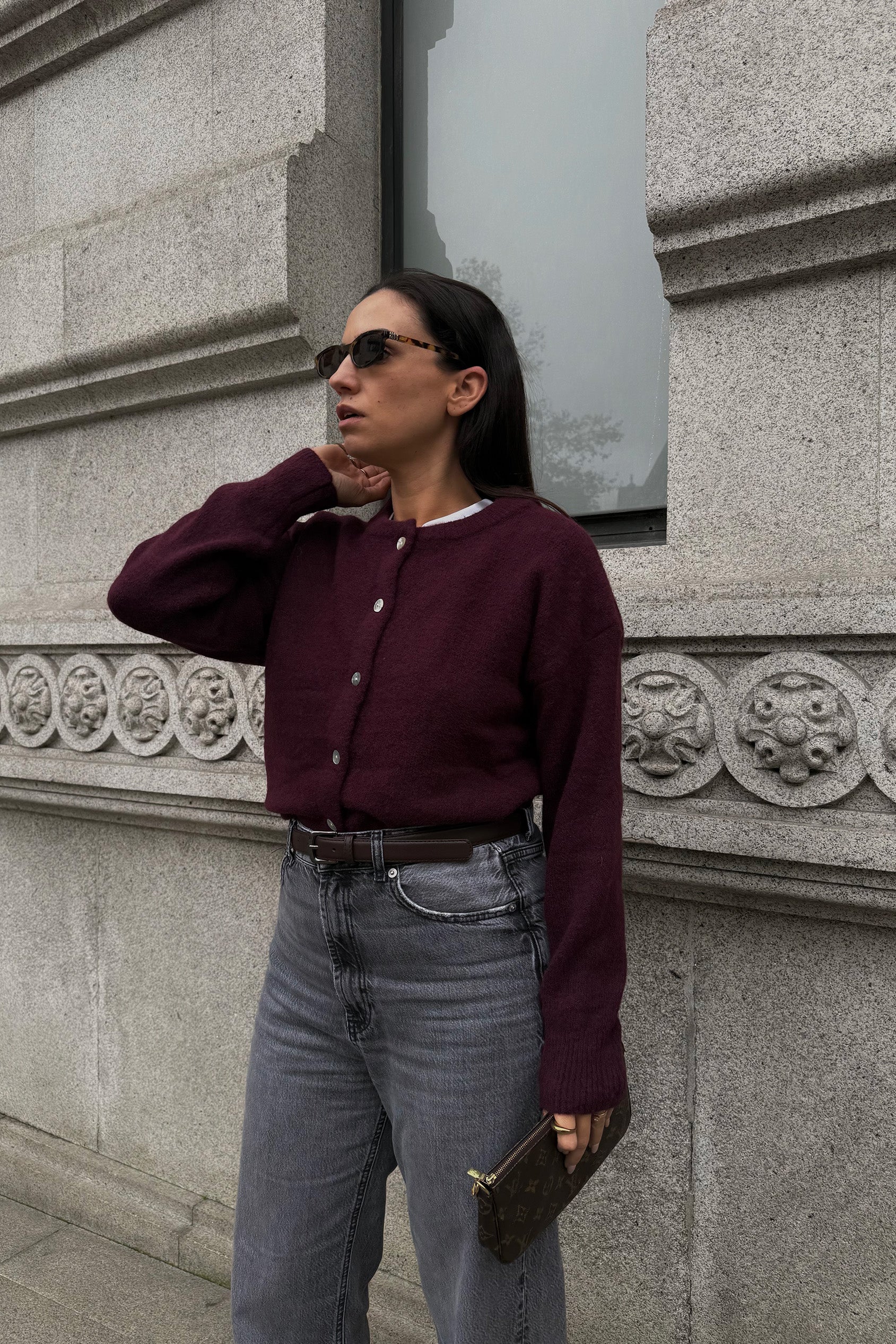 CASACO DE MALHA LISA BURGUNDY