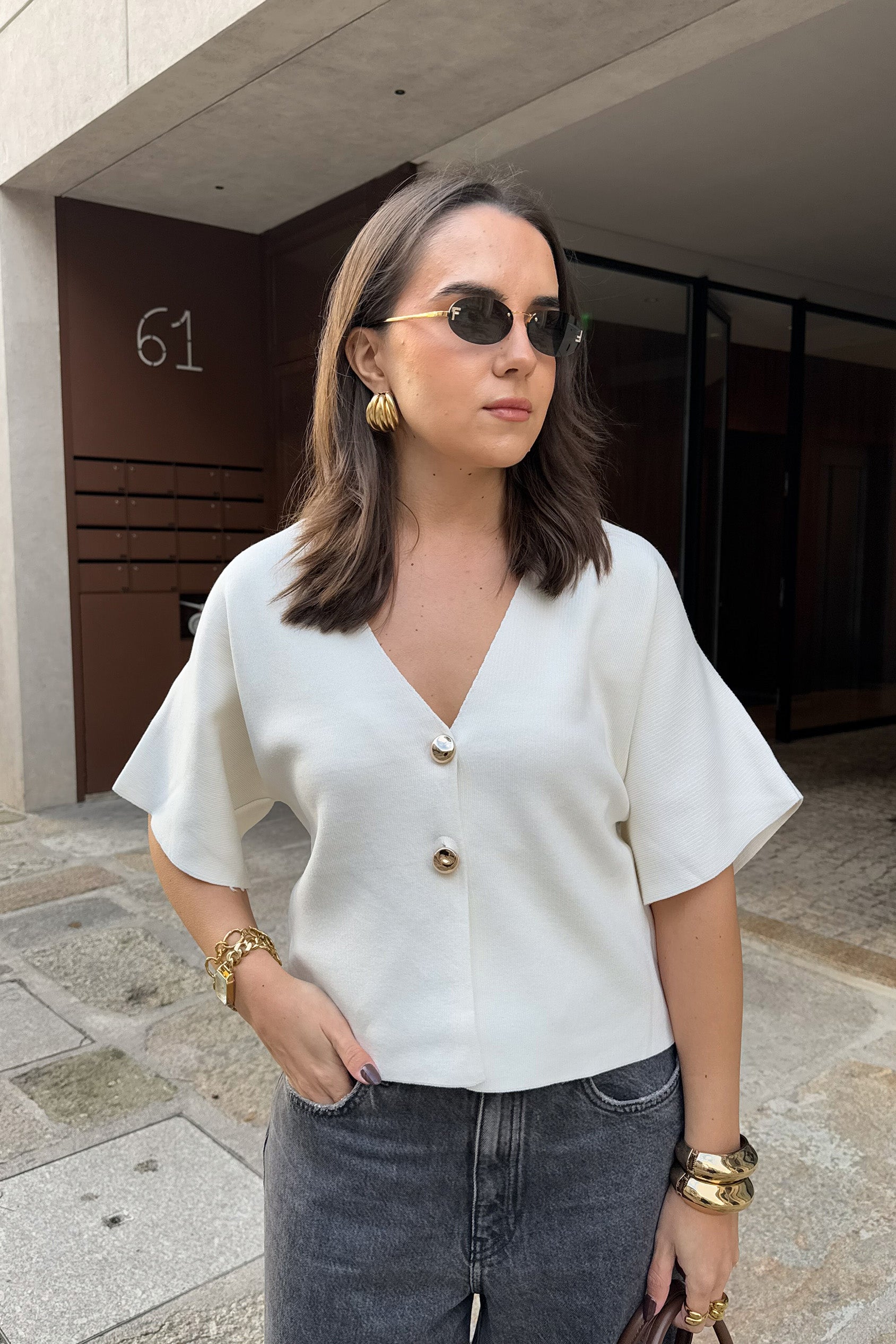 CAMISOLA DE MALHA COM BOTÕES BRANCO