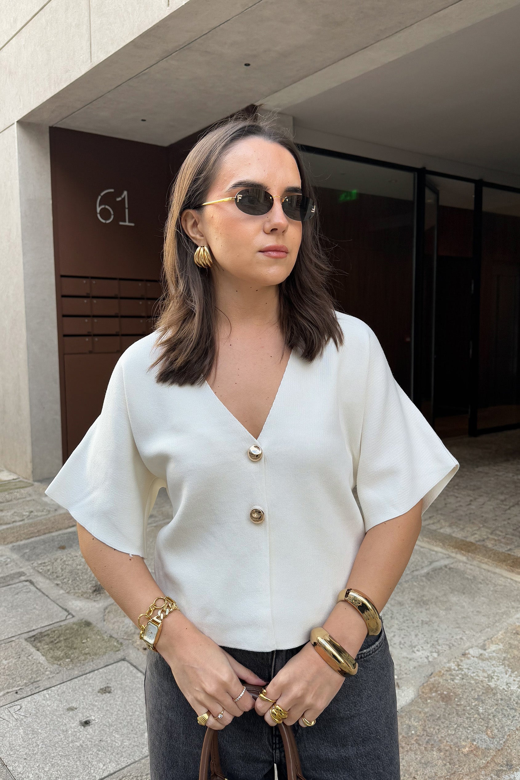 CAMISOLA DE MALHA COM BOTÕES BRANCO